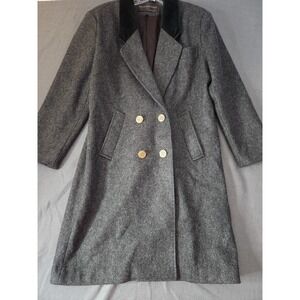 David Benjamin Wool Coat Women 8‎ Dark Gray Double Breasted  Velvet Collar Long
